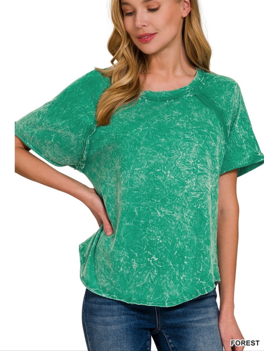 New Zenana Forest Acid Washed Raglan Top